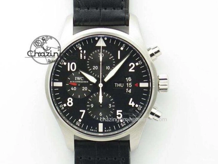 MIROTIME 0514 Pilot Chrono Spitfire IW387903 SS ZF 1:1 Best Edition Black Dial on Brown Leather Strap A OdorResistant 7127